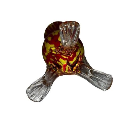 VTG Franz Welz Red and Yellow Spatter Vase on Clear glass Strutted Tripod Legs - Picture 5 of 6